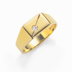 CF02709 - Anello Sigillo in Oro Giallo 18kt con Diamante